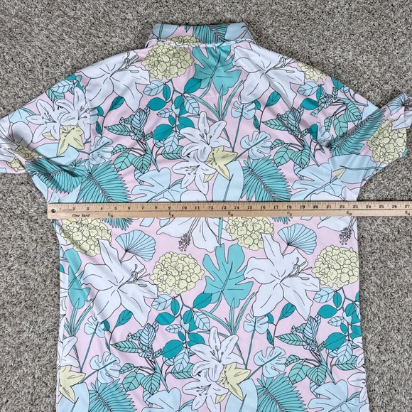 Bad Birdie Polo Shirt Mens XL Pink Blue Tropical Floral Performance Stretch Golf - Picture 11 of 12